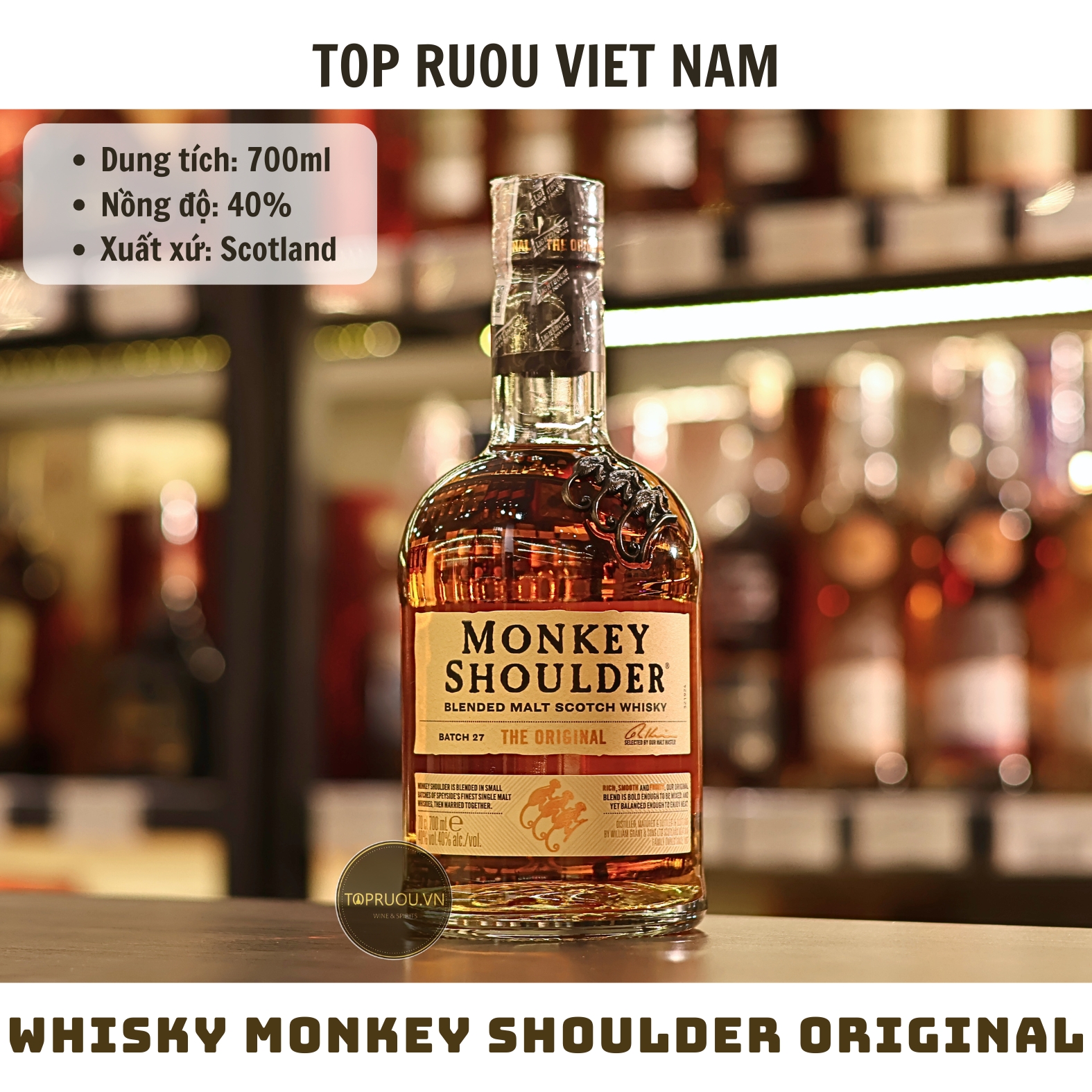 Whisky Monkey Shoulder Original Blended Malt - 700ml - 40% - Scotland