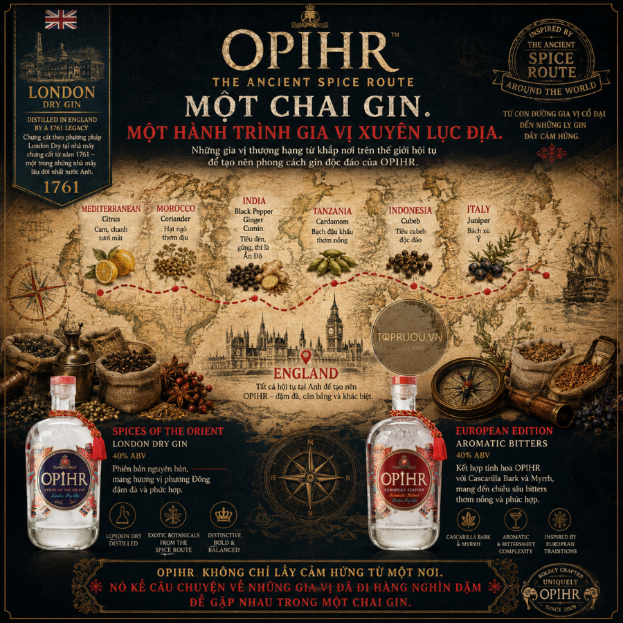 Gin Opihr Oriental Spiced London Dry - 700ml - 42,5% - Anh Quốc