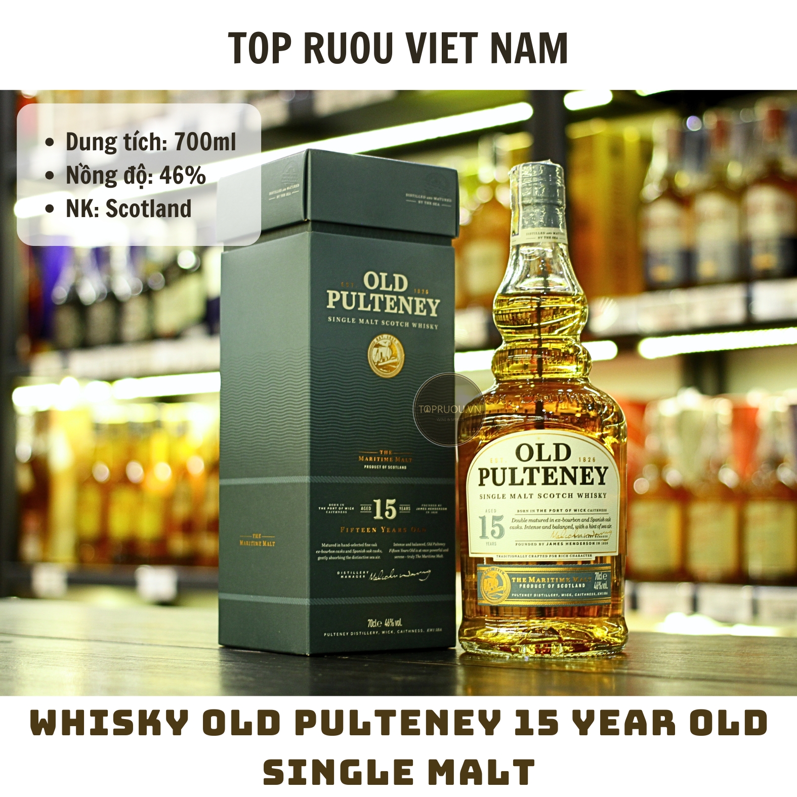 Whisky Old Pulteney 15 Year Old Single Malt - 700ml - 46% - Scotland