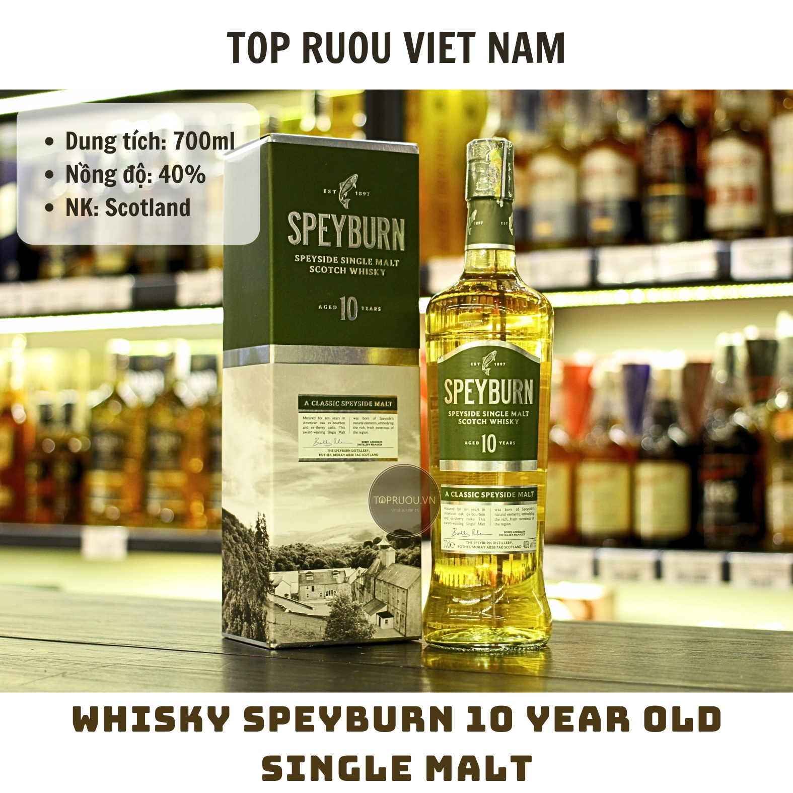 Whisky Speyburn 10 Year Old Single Malt - 700ml - 40% - Scotland