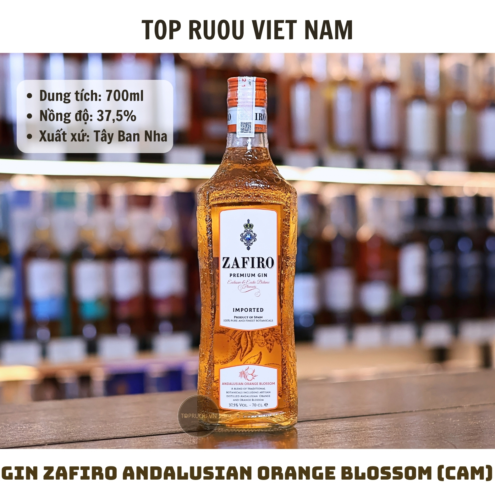 Gin Zafiro Andalusian Orange Blossom 700ml - 37,5% - Tây Ban Nha
