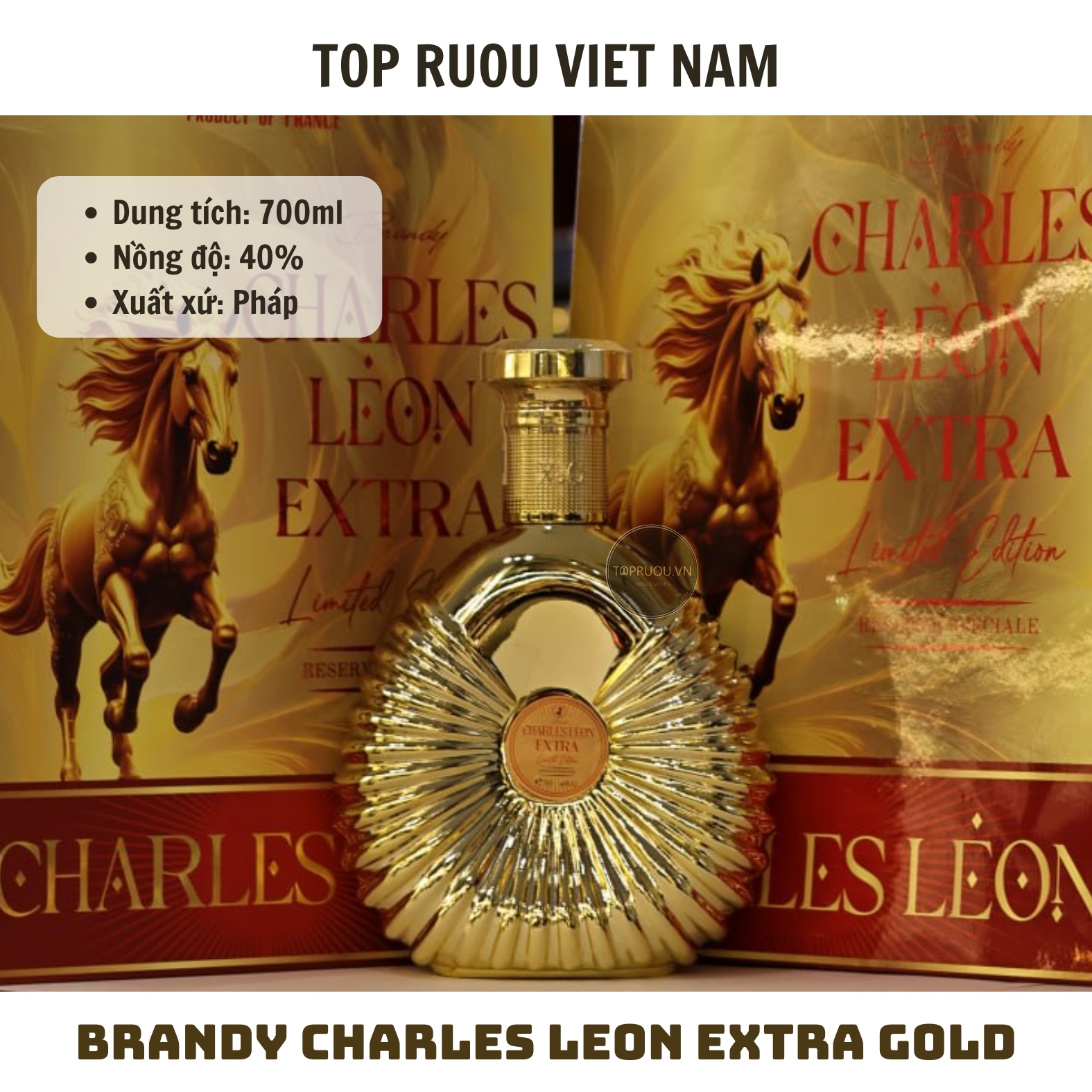 Brandy XO Charles Leon Extra Gold (Kèm Túi Giấy Hãng) - 700ml - 40% - Pháp
