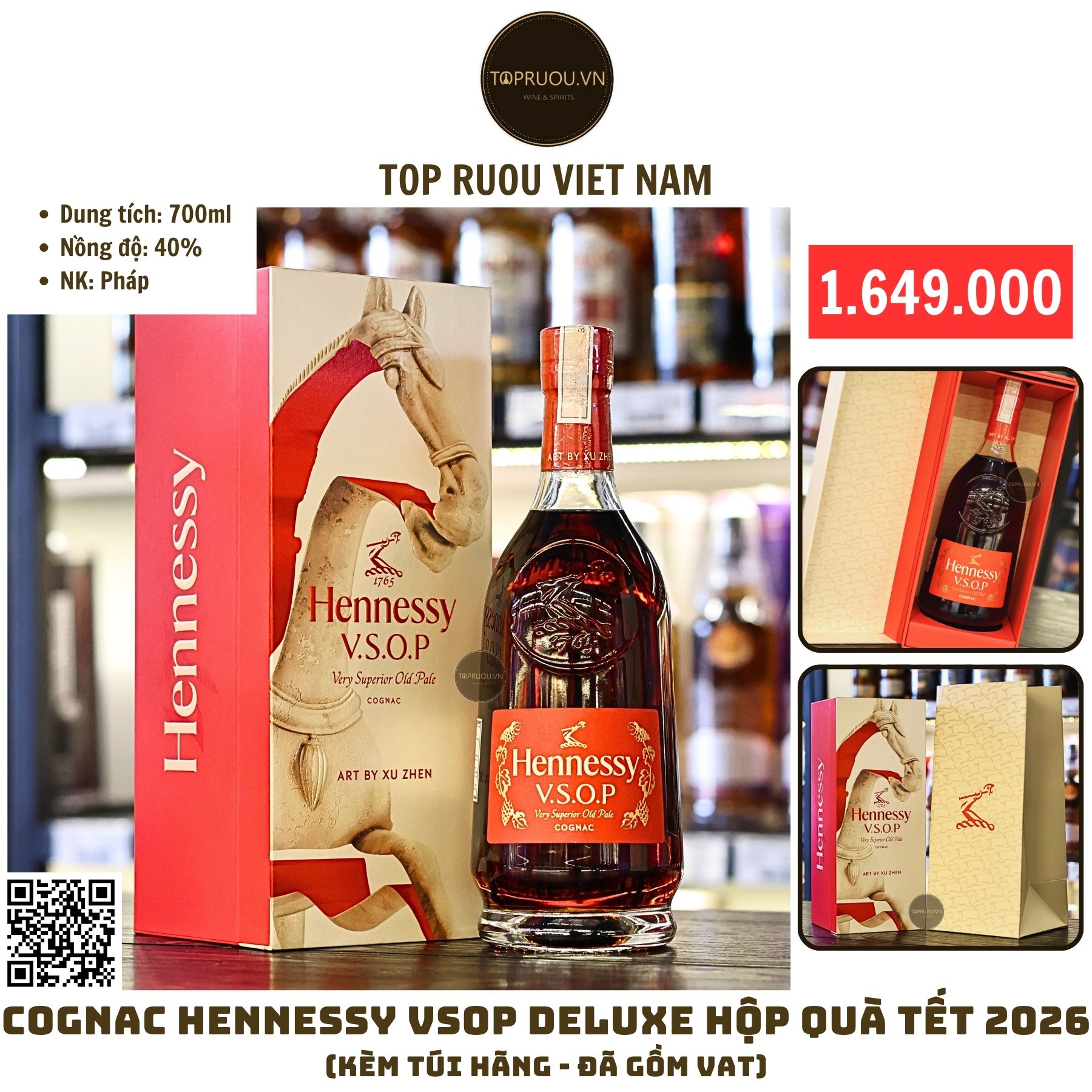 Hộp Qùa Tết Cognac Hennessy VSOP Deluxe F26 - 40% - 700ml - Pháp