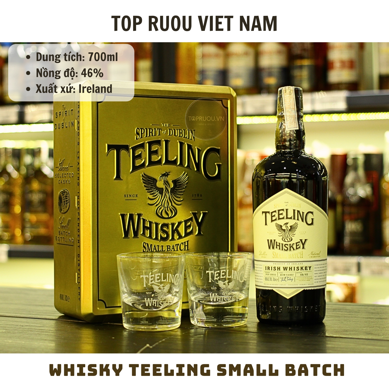 Whisky Teeling Small Batch Single Malt - 700ml - 46% - Ireland - Kèm Hộp Sắt + 2 Ly