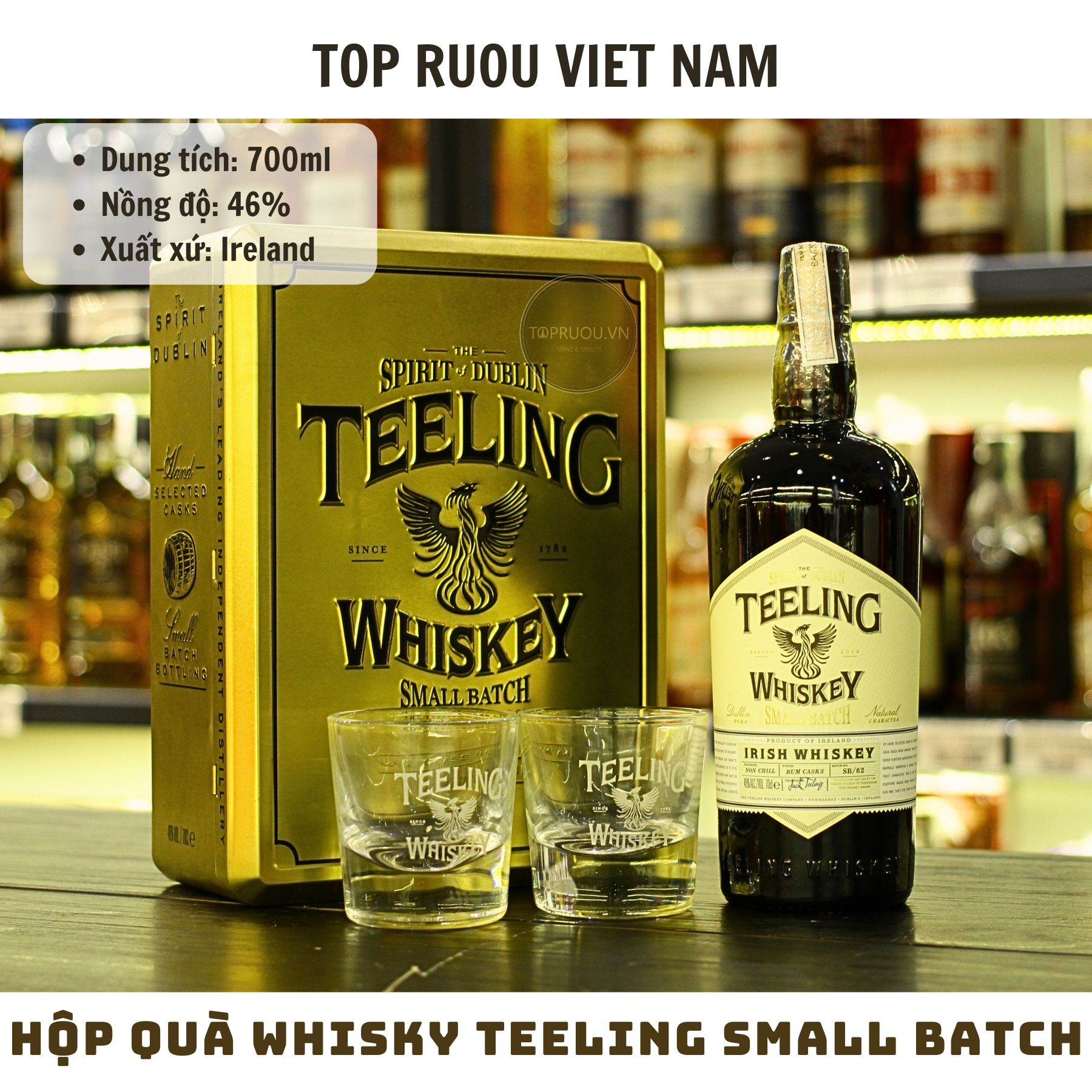 Whisky Teeling Small Batch Single Malt - 700ml - 46% - Ireland - Kèm Hộp Sắt + 2 Ly