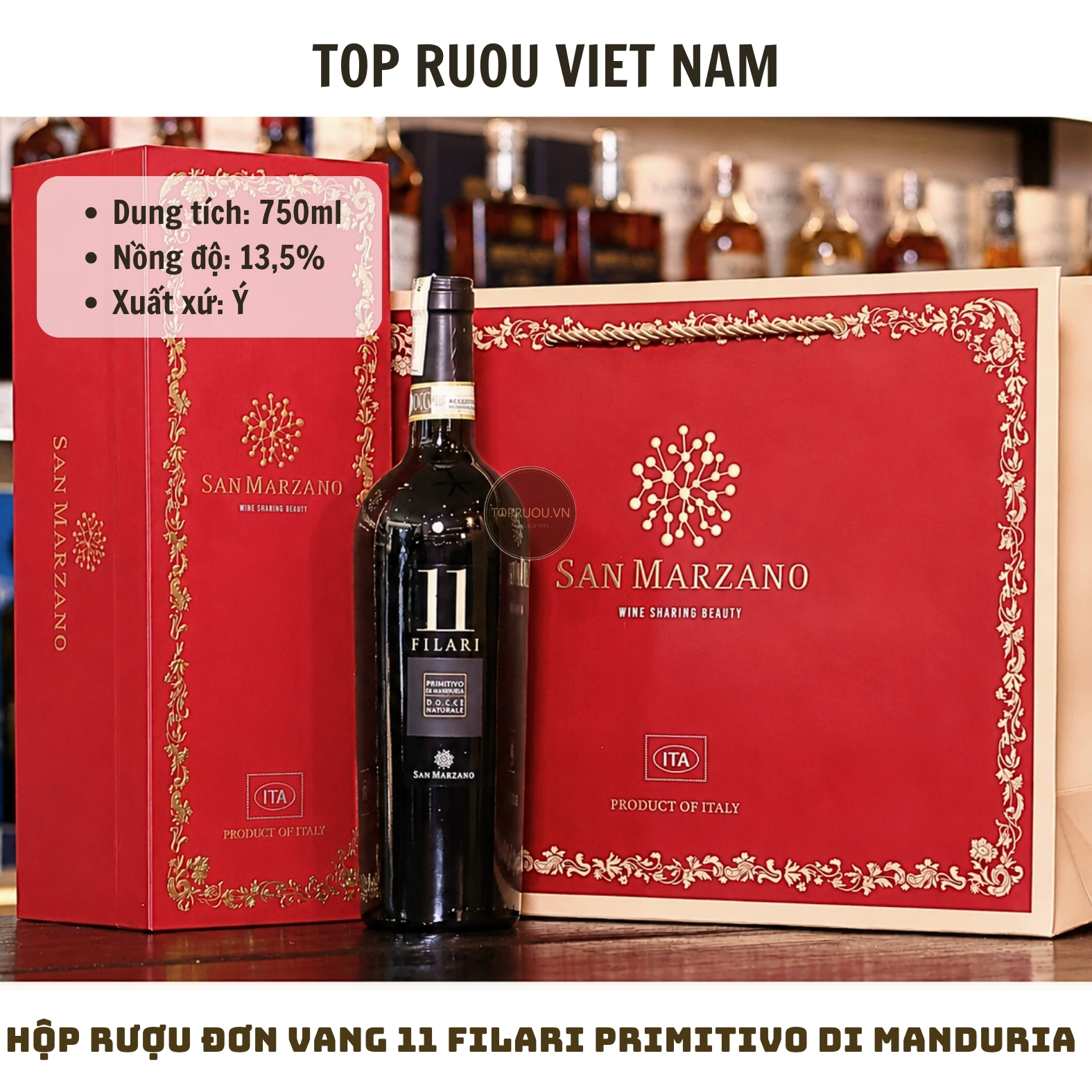 Hộp Quà Rượu Vang Đỏ 11 Filari Primitivo di Manduria - Ý - Primitivo - 13.5% - 750ml