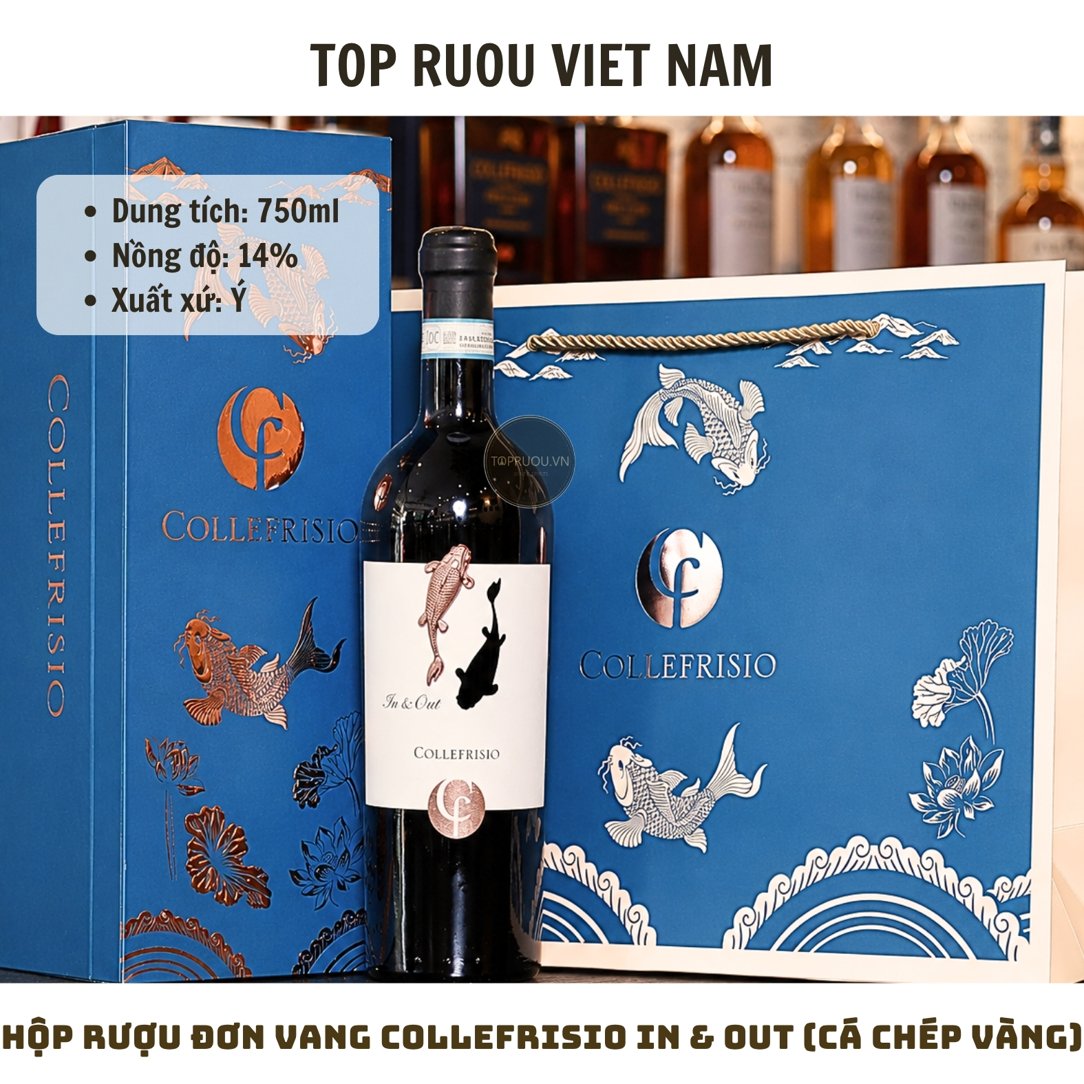 Hộp Quà Rượu Vang Đỏ Collefrisio In & Out (Cá Chép Vàng) (Kèm Túi Hãng) - Ý - Montepulciano - 14% - 750ml