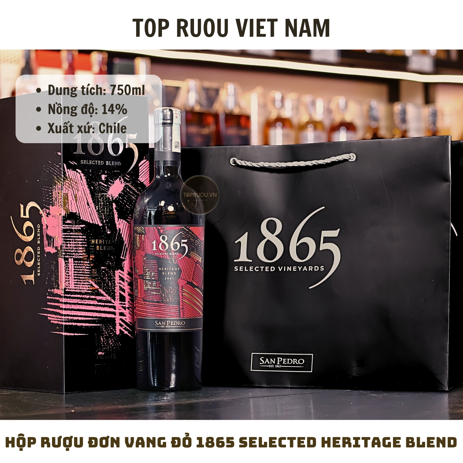 Hộp Quà Rượu Vang Đỏ 1865 Selected Heritage Blend - Chile - Cabernet Sauvignon, Syrah, Merlot, Malbec, Cabernet Franc, Petit Verdot - 14% - 750ml