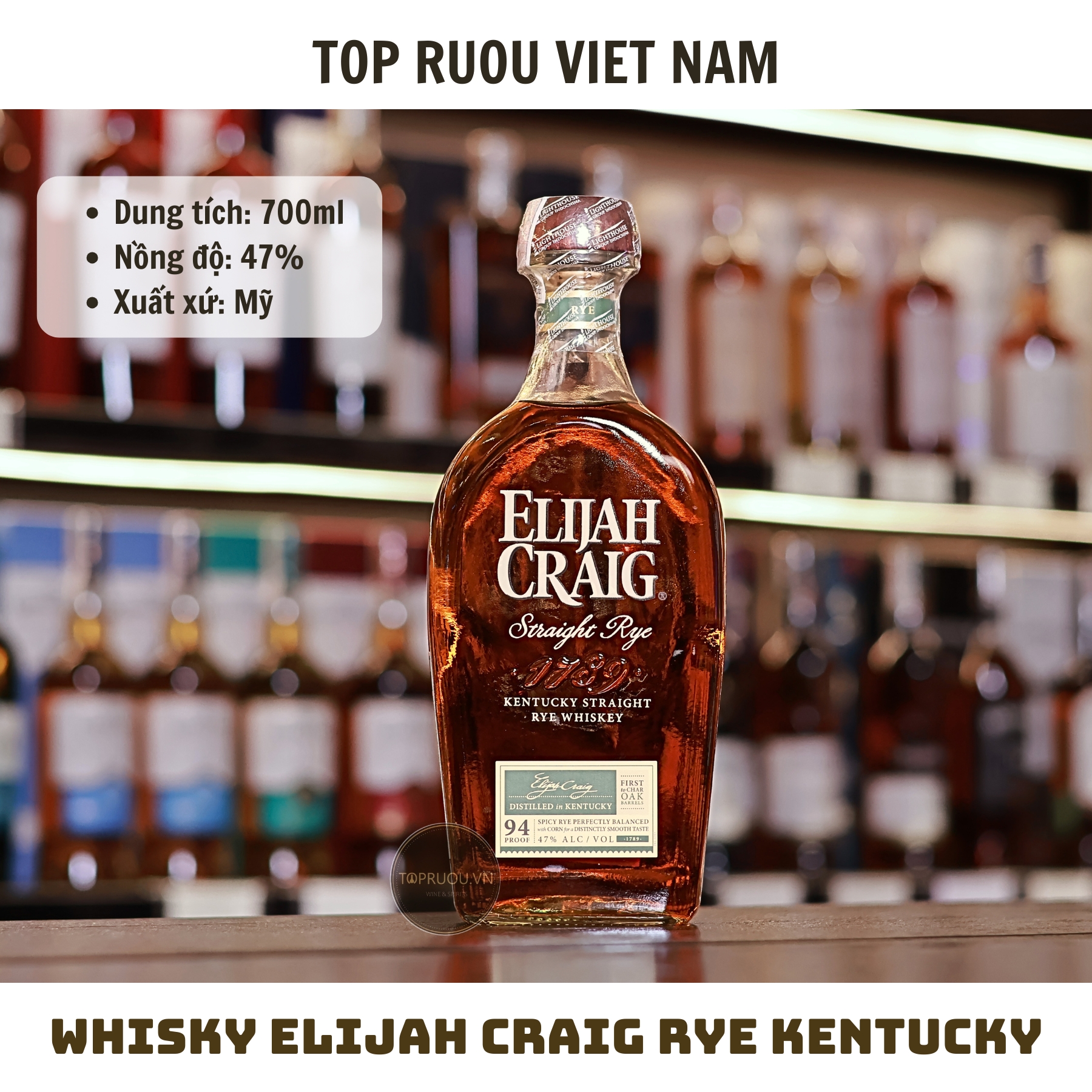 Whisky Elijah Craig RYE Kentucky Straight Bourbon - 700ml - 47% - Mỹ