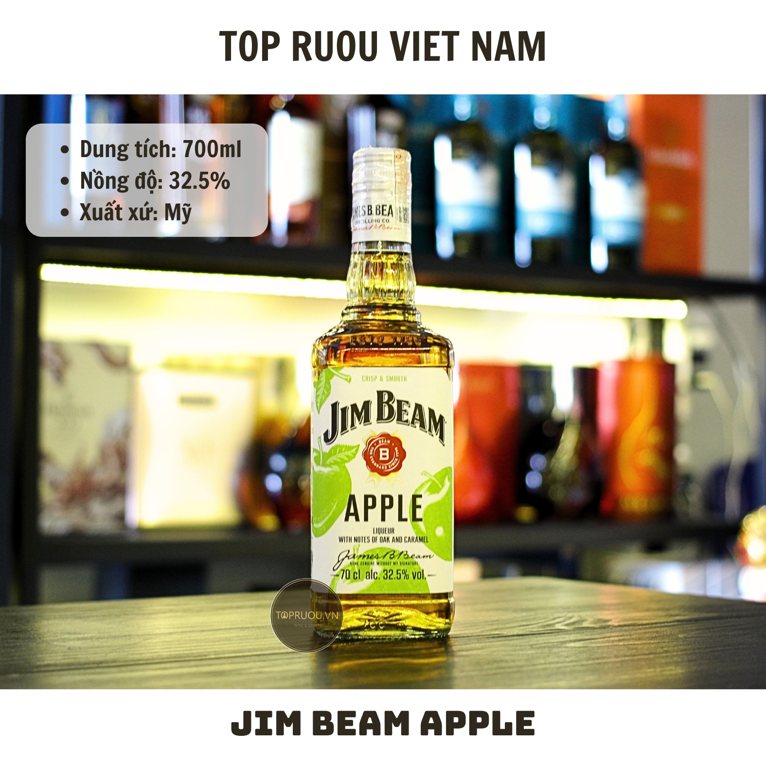 Whisky Jim Beam Apple Kentucky Straight Bourbon - 700ml - 32.5% - Mỹ