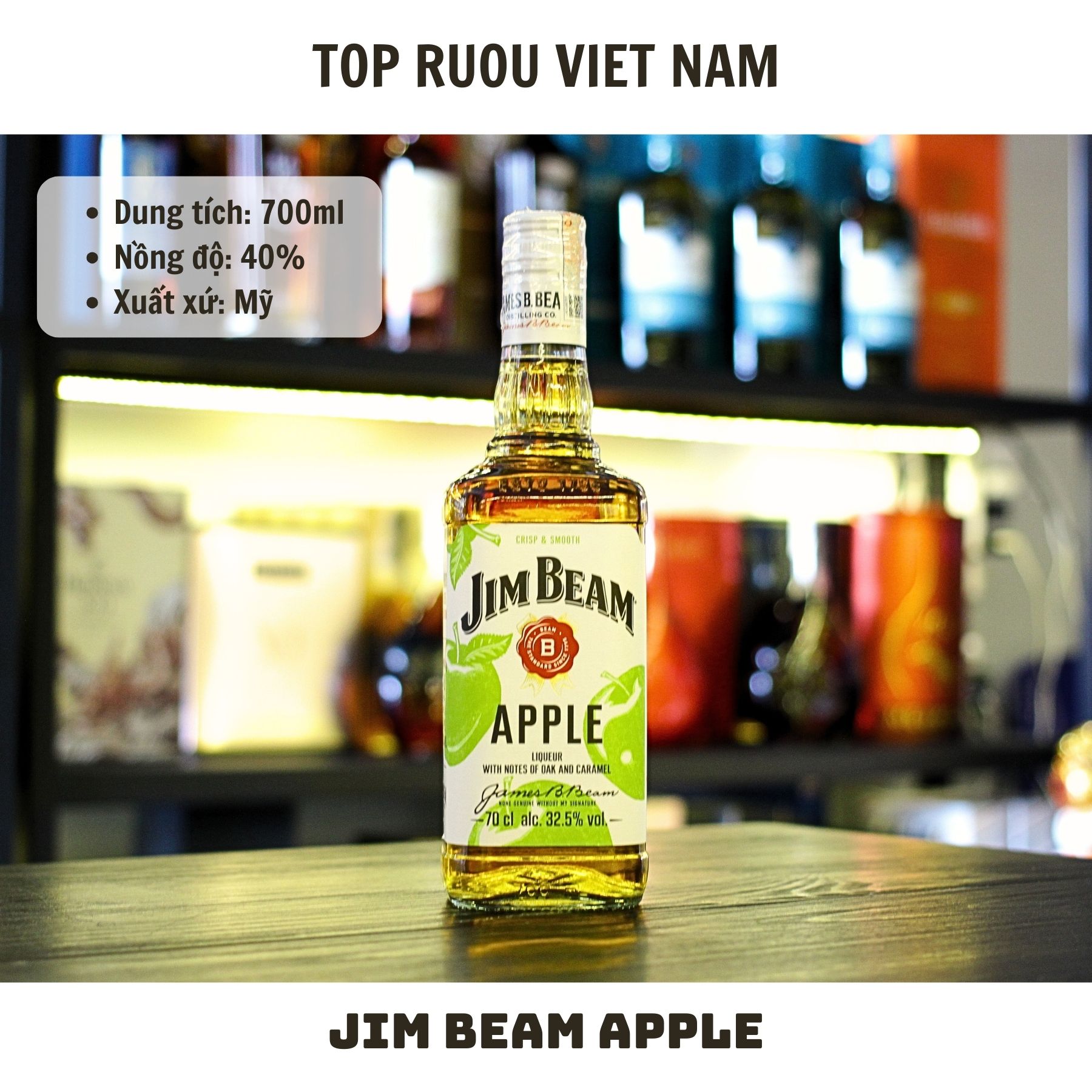 Whisky Jim Beam Apple Kentucky Straight Bourbon - 700ml - 30% - Mỹ