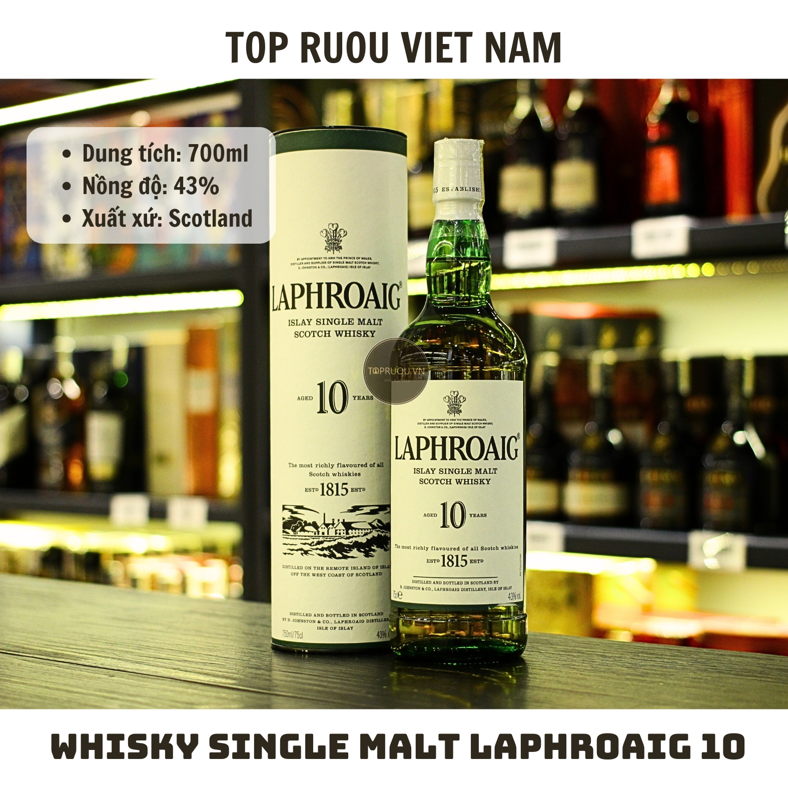 Whisky Laphroaig 10 Years Islay Single Malt - 700ml - 43% - Scotland
