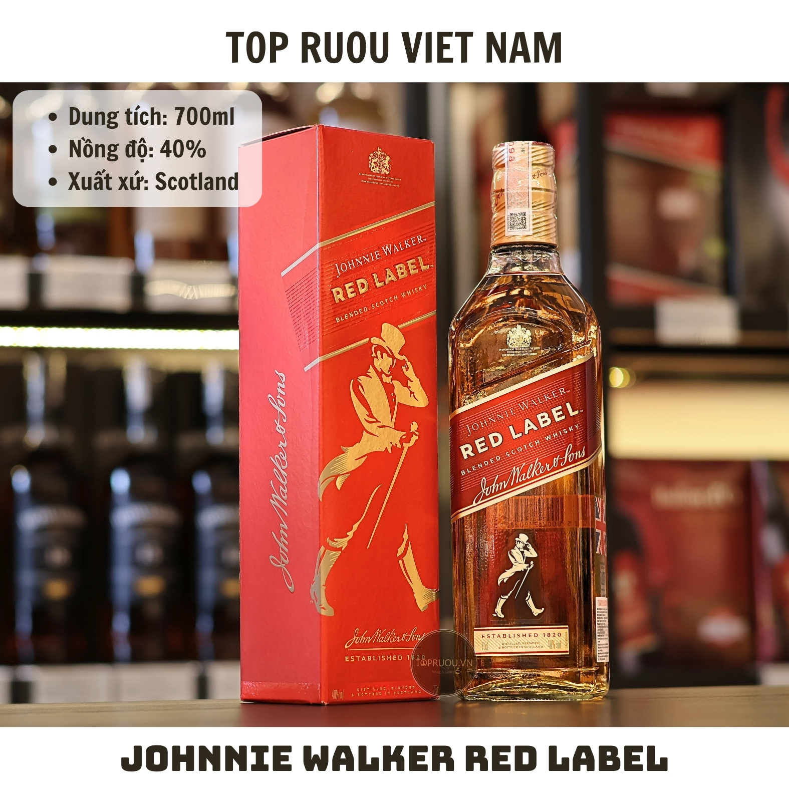 Whisky Johnnie Walker Red Label - 700ml - Không Hộp - 40% - Scotland