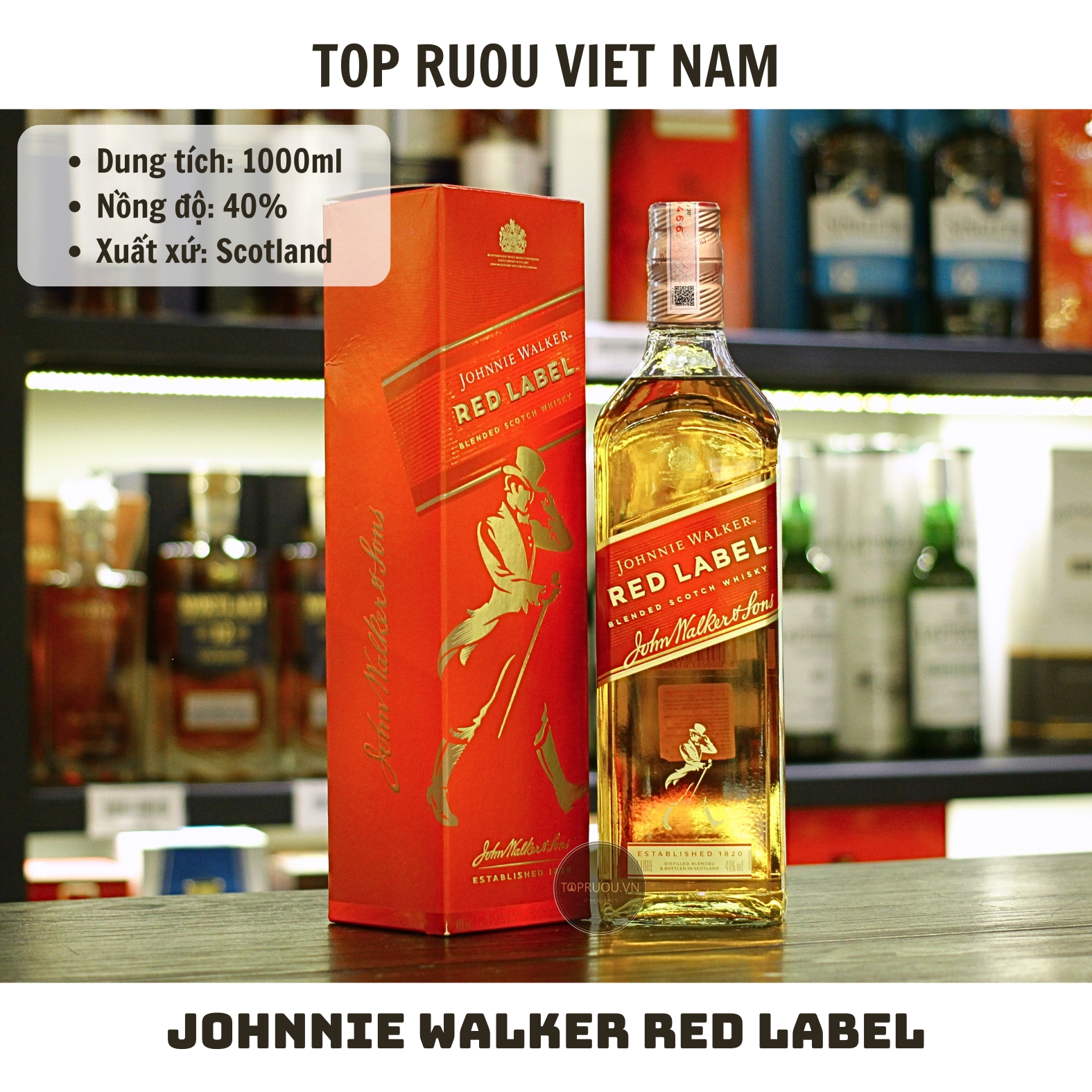 Whisky Johnnie Walker Red Label (Có Hộp) - 1000ml - 40% - Scotland