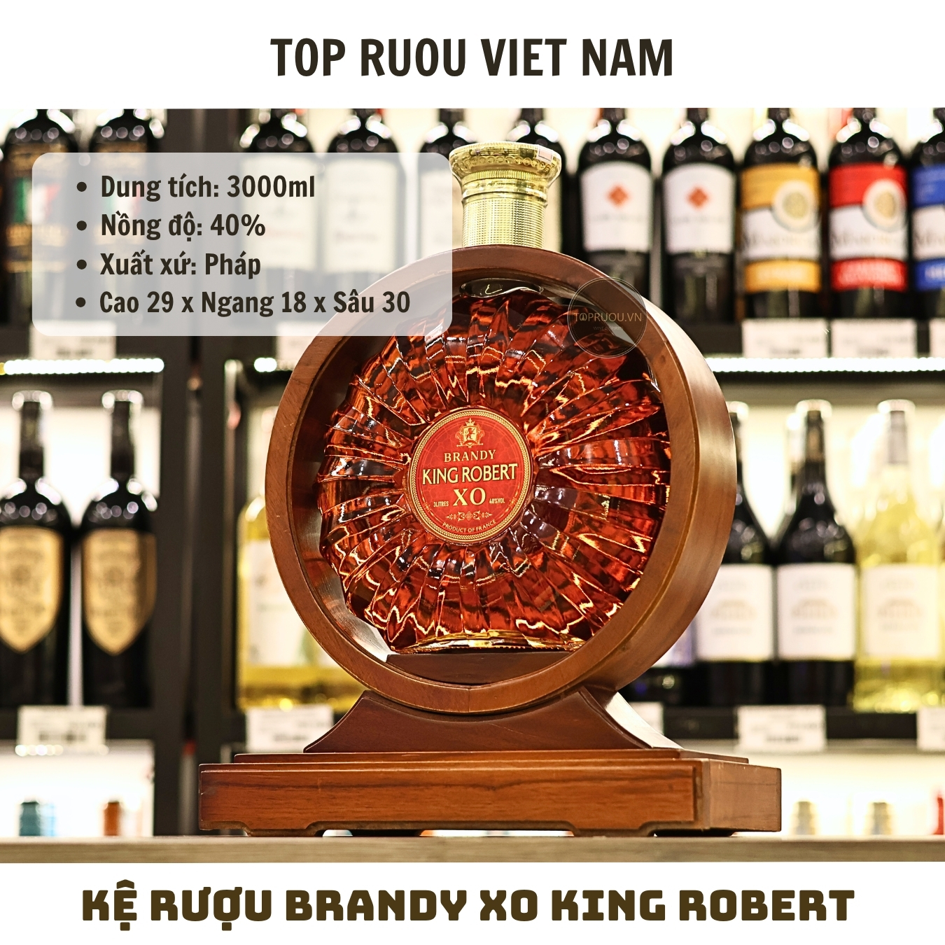 Kệ Rượu Brandy XO King Robert 3000ml - 40% - Pháp