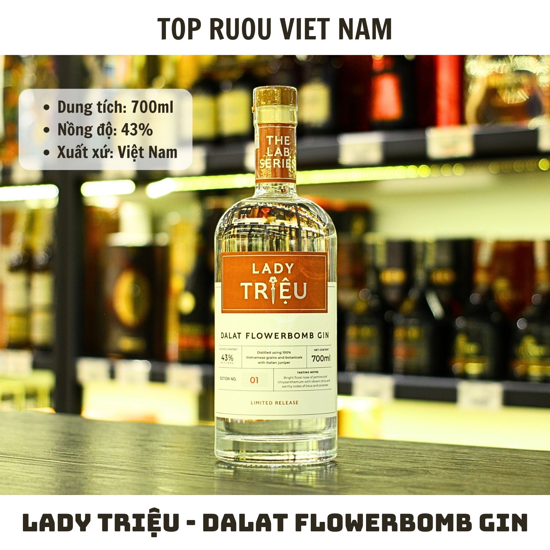 Gin Lady Trieu - Dalat Flowerbomb - 700ml - 45% - Việt Nam
