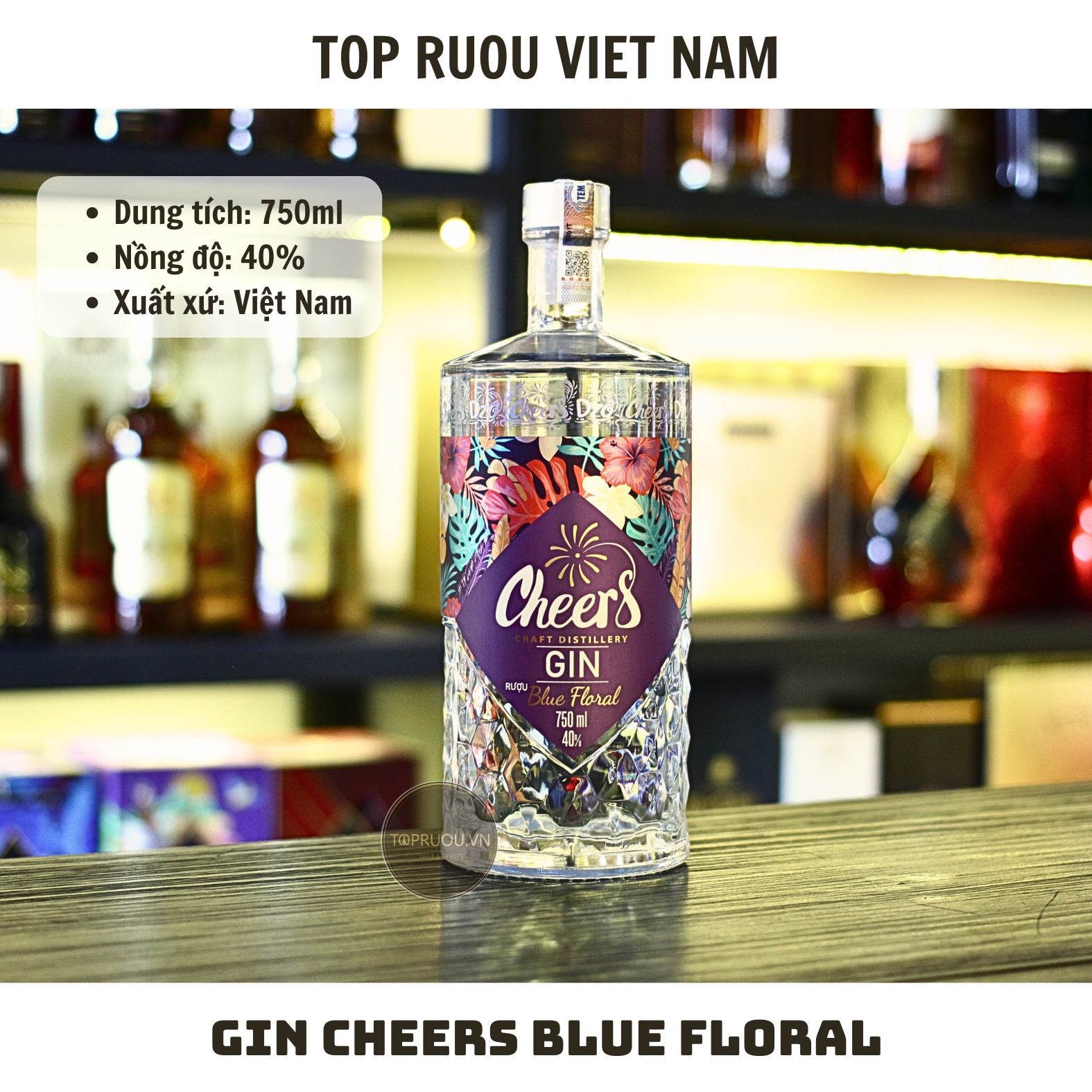 Gin Cheers Blue Floral 750ml - 40% - Việt Nam