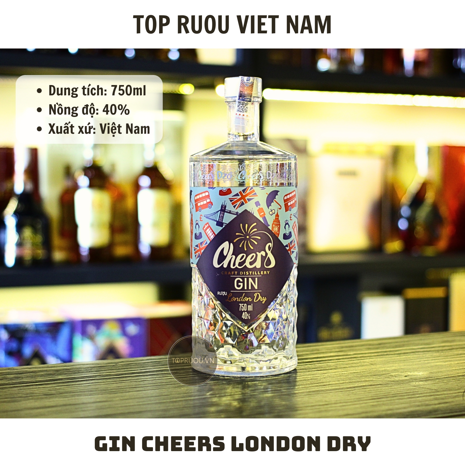 Gin Cheers London Dry 750ml - 40% - Việt Nam