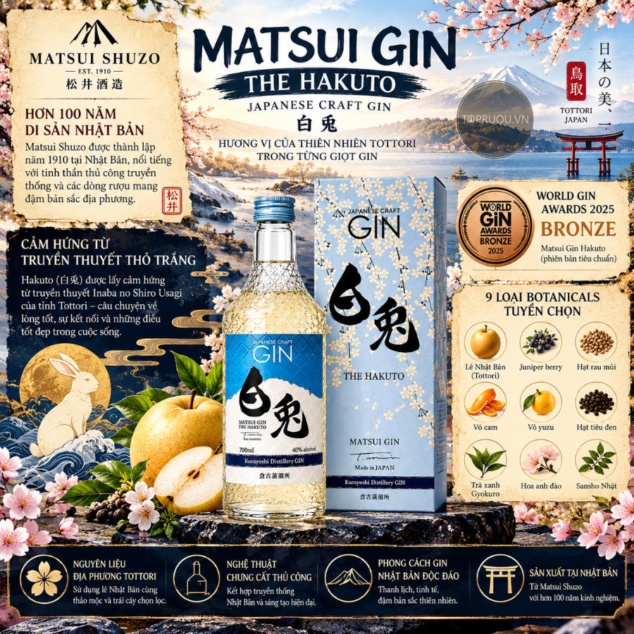 Gin Matsui The Hakuto - 700ml - 40% - Nhật Bản