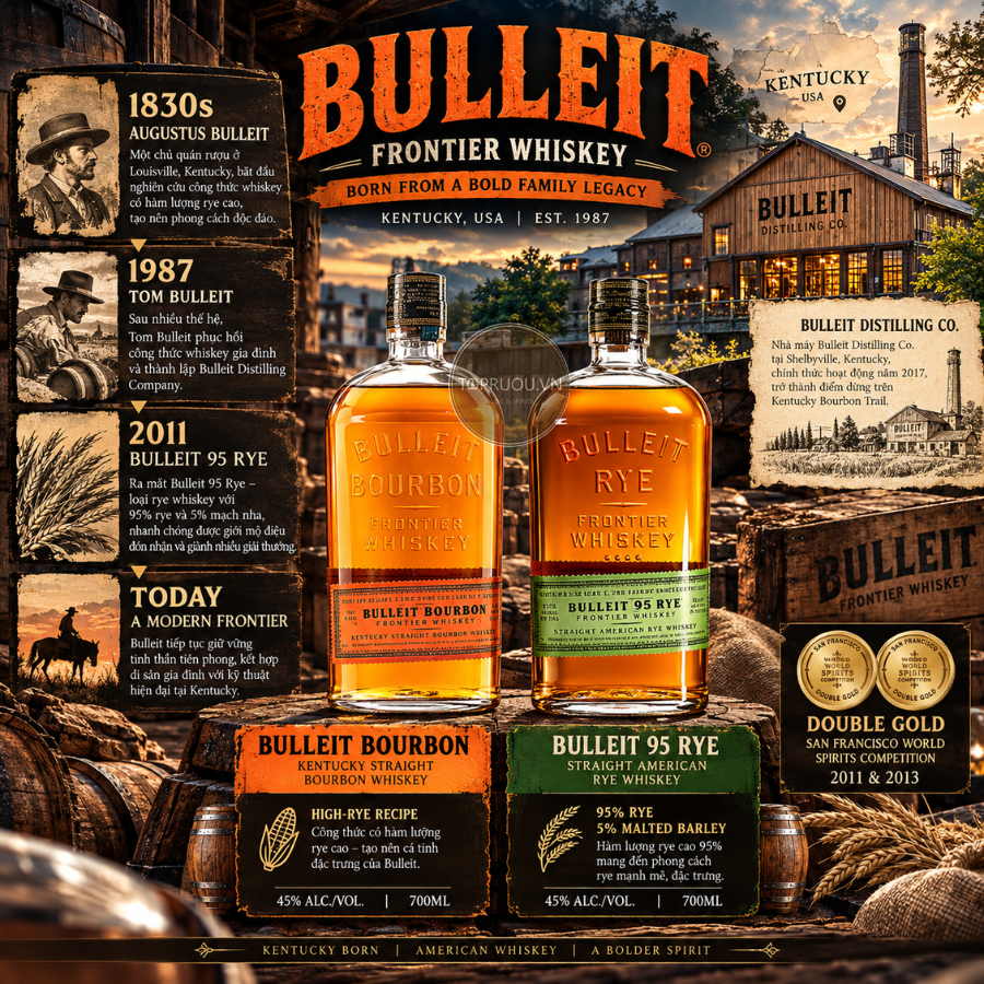 Whisky Bulleit 95 RYE - 700ml - 45% - Mỹ