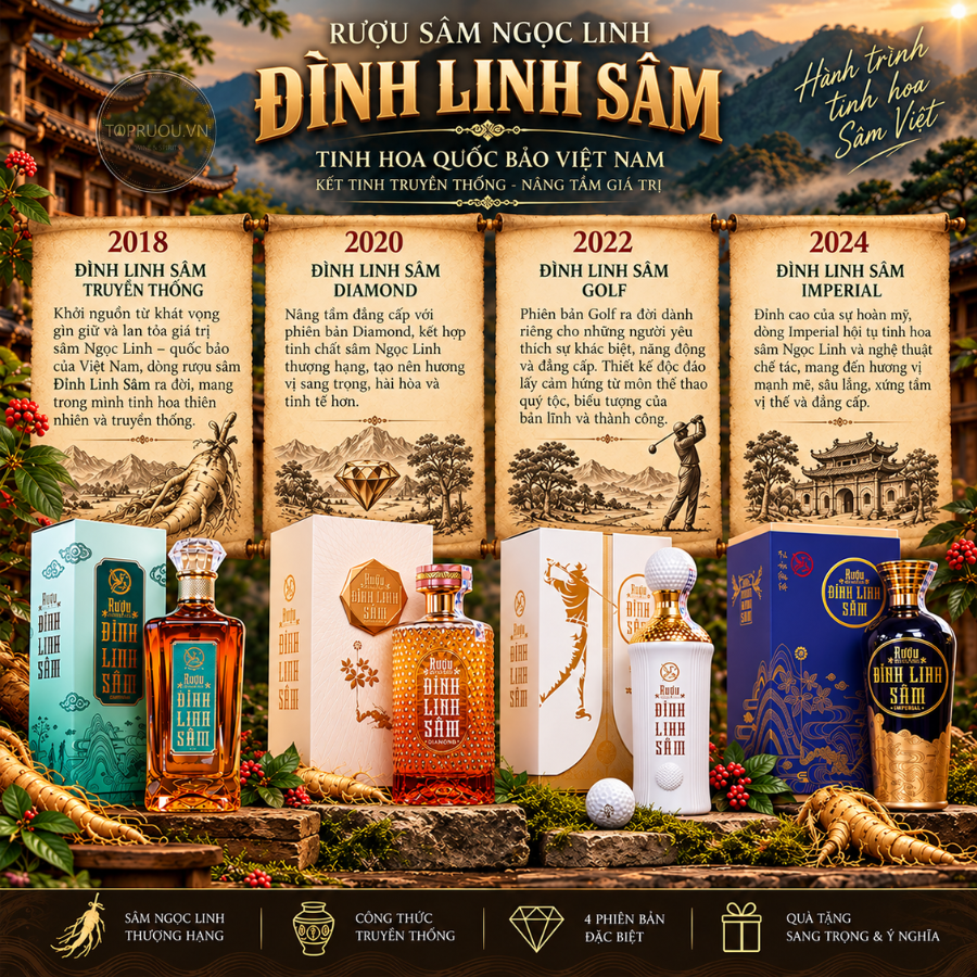 Rượu Sâm Ngọc Linh Đỉnh Linh Sâm Diamond - 500ml - 27,3% - Việt Nam