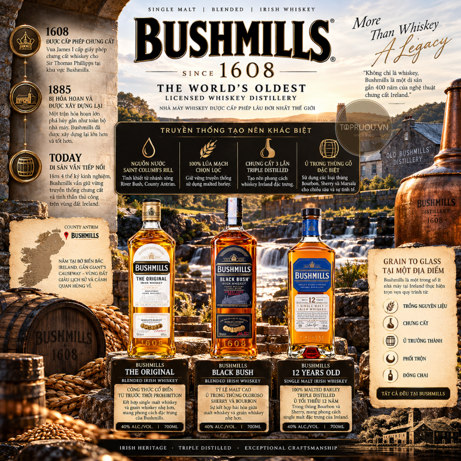 Whisky Bushmills 12 Years Single Malt 700ml - 40% - Ireland