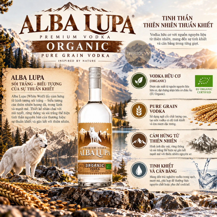 Vodka Alba Lupa Organic - 1000ml - 40% - Tây Ban Nha
