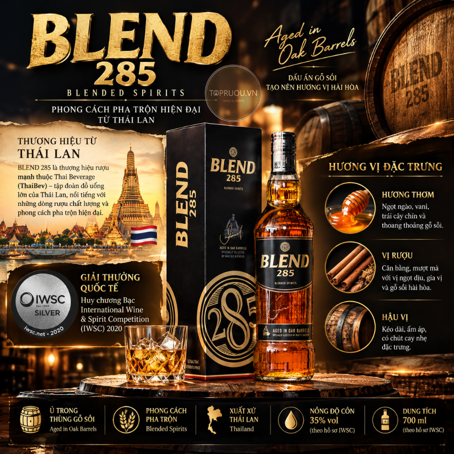 Whisky Blend 285 Signature - 345ml - 35% - Thái Lan