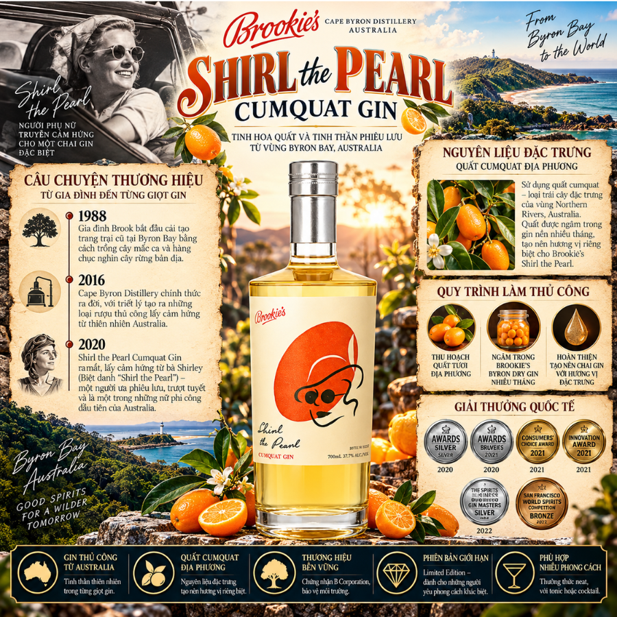 Gin Brookie's Shirl The Pearl Cumquat - 700ml - 37,7% - Úc
