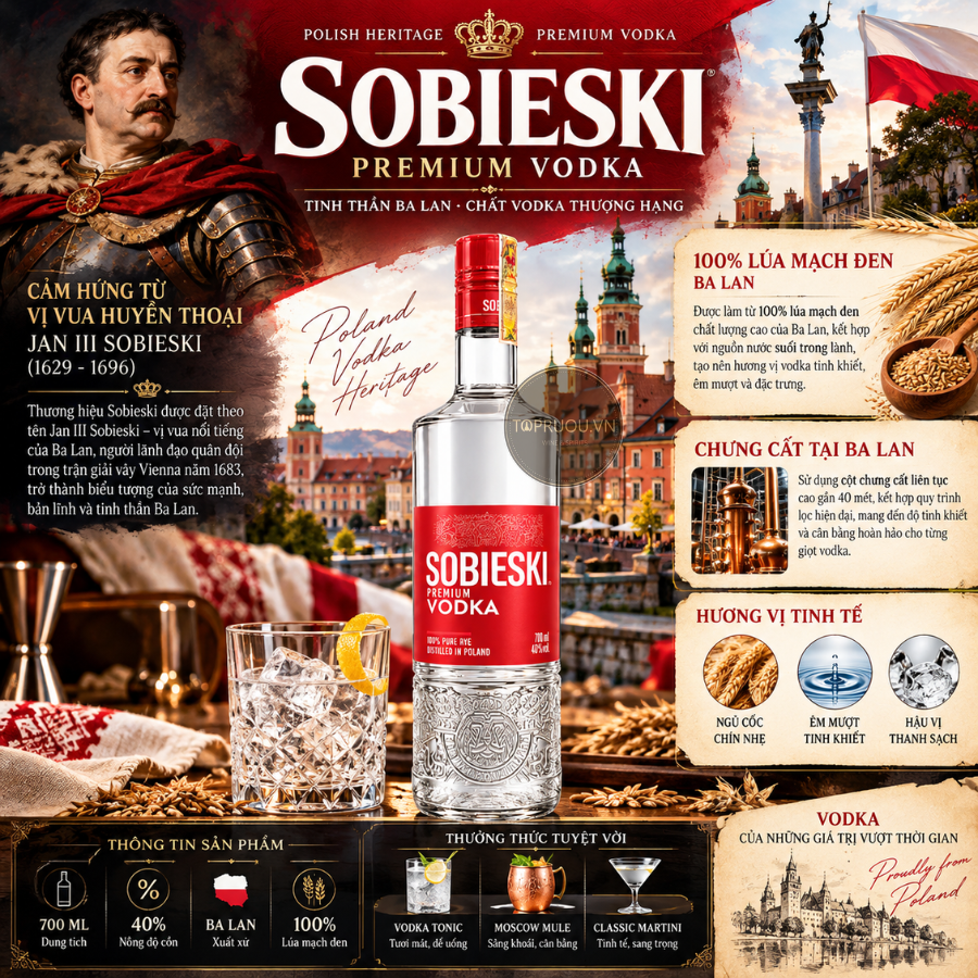 Vodka Sobieski - 200ml - 40% - Ba Lan