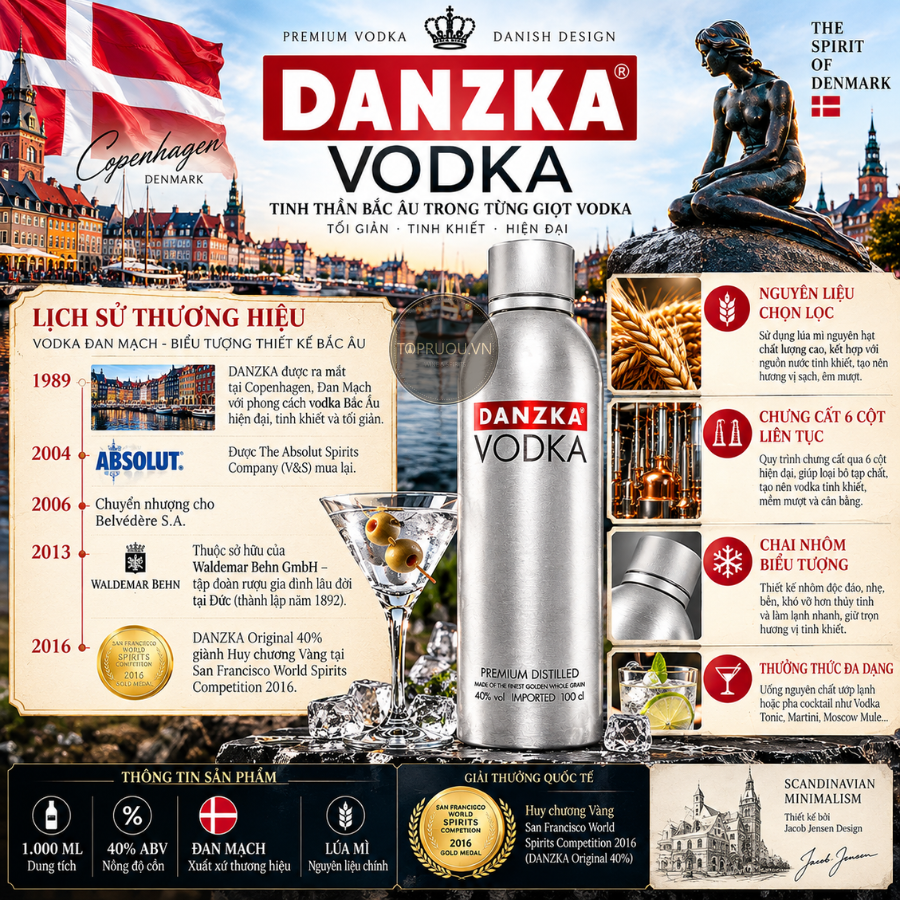 Vodka Danzka - 700ml - 40% - Đan Mạch