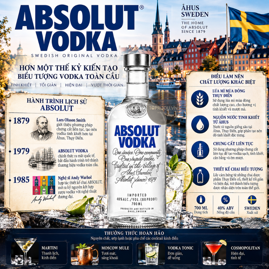 Vodka Absolut (Truyền Thống) - 700ml - 40% - Thụy Điển