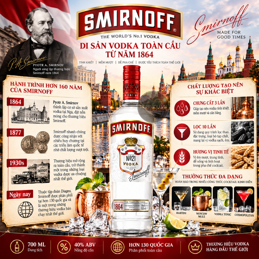 Vodka Smirnoff Red - 700ml - 37,5% - Nga