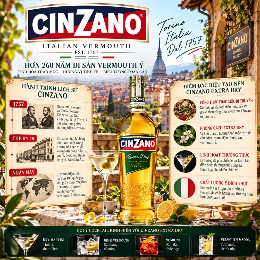 Vermouth Cinzano Extra Dry 1000ml - 18% - Ý