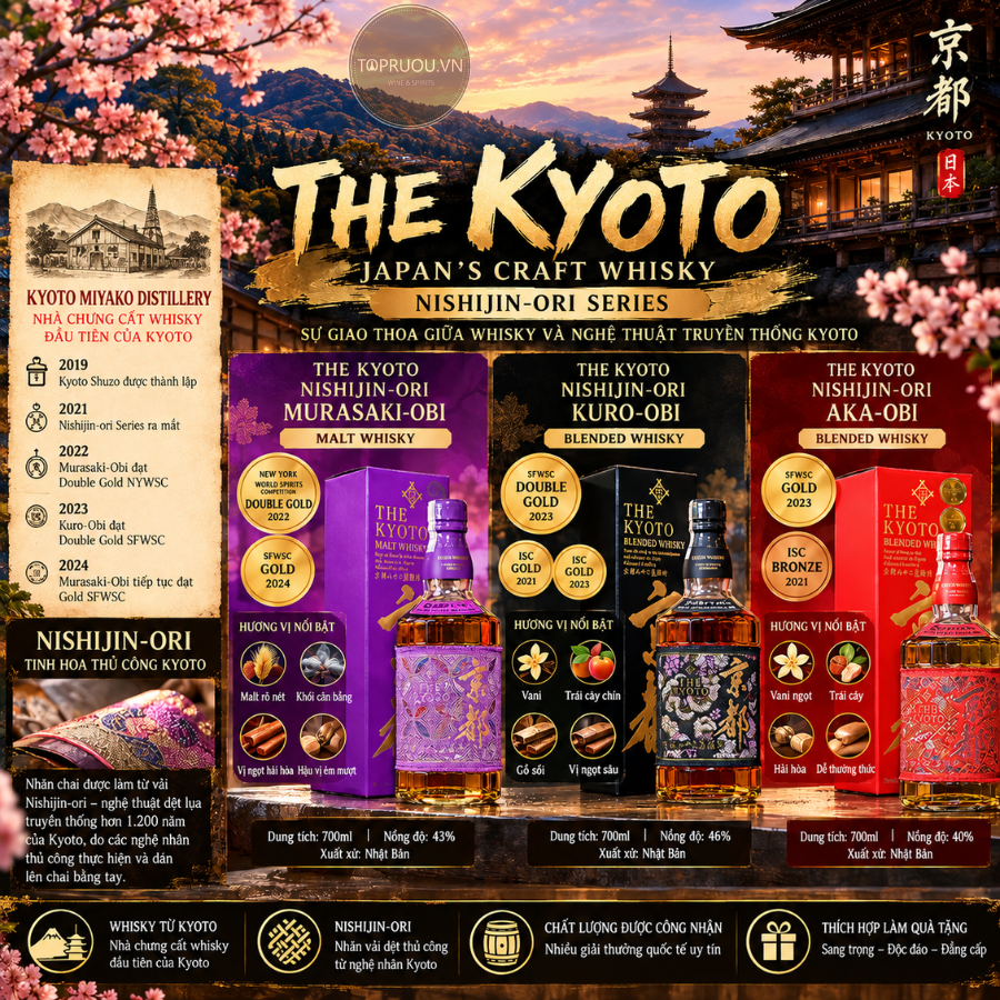Whisky Kyoto Nishijin Ori Aka-Obi - 700ml - 40% - Nhật Bản