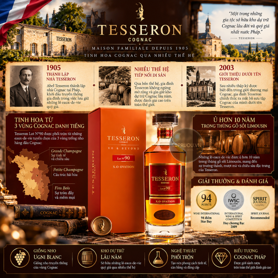 Cognac Tesseron Lot 90 XO Ovation - 700ml - 40% - Pháp