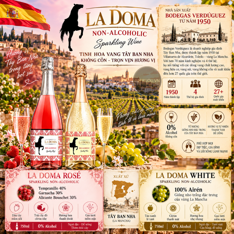 Vang Nổ Không Cồn La Doma White Sparkling 750ml - 0% - Tây Ban Nha
