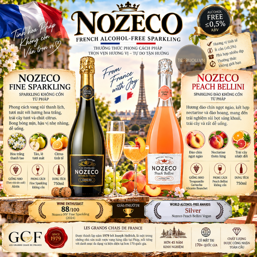 Vang Nổ Nozeco Fine Sparkling - Pháp - Blended - 0% - 750ml