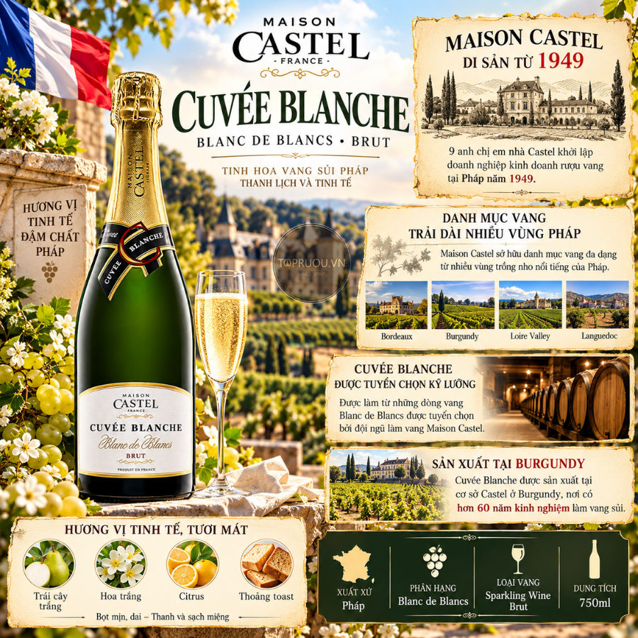 Vang Nổ Maison Castel Cuvee Blanche Brut - Pháp - Chardonnay - 11% - 750ml