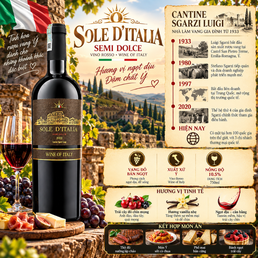 Rượu Vang Ngọt Sole D'Italia Semi - Ý - Negroamaro - 10,5% - 750ml