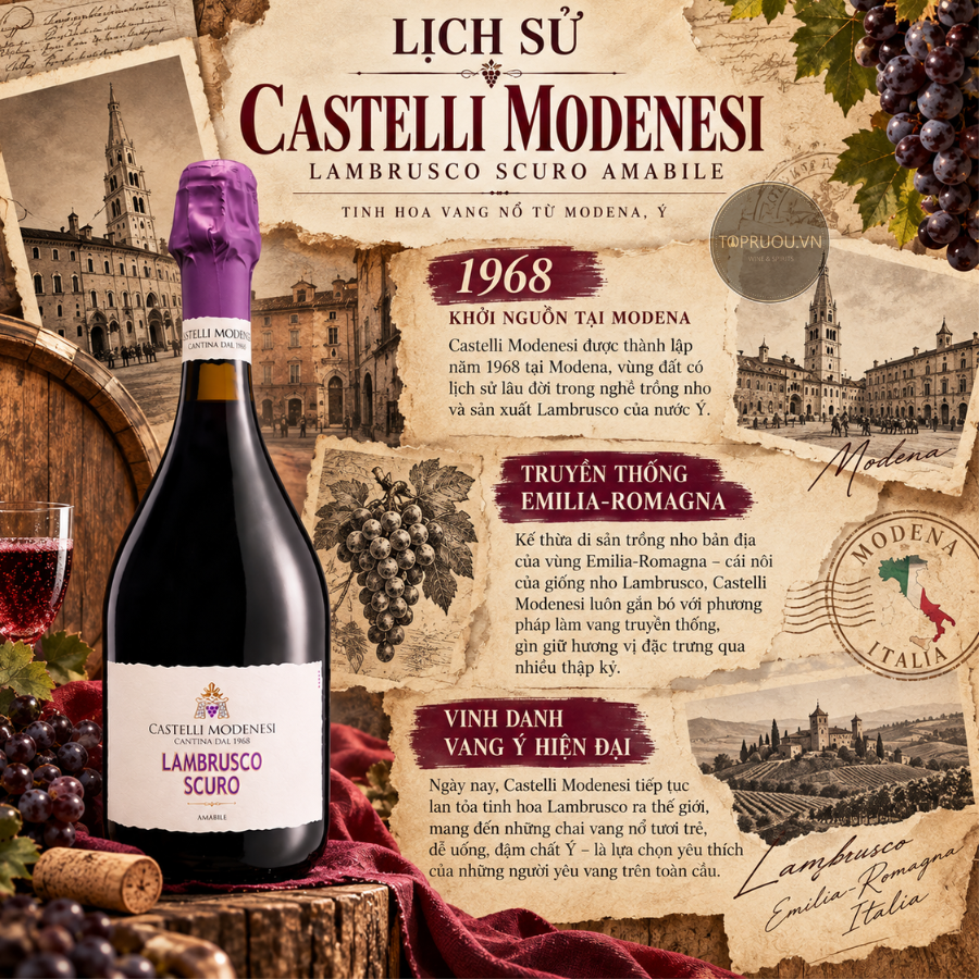 Vang Nổ Castelli Mod Lambrus Scuro Amabile - Ý - Blended - 8% - 750ml