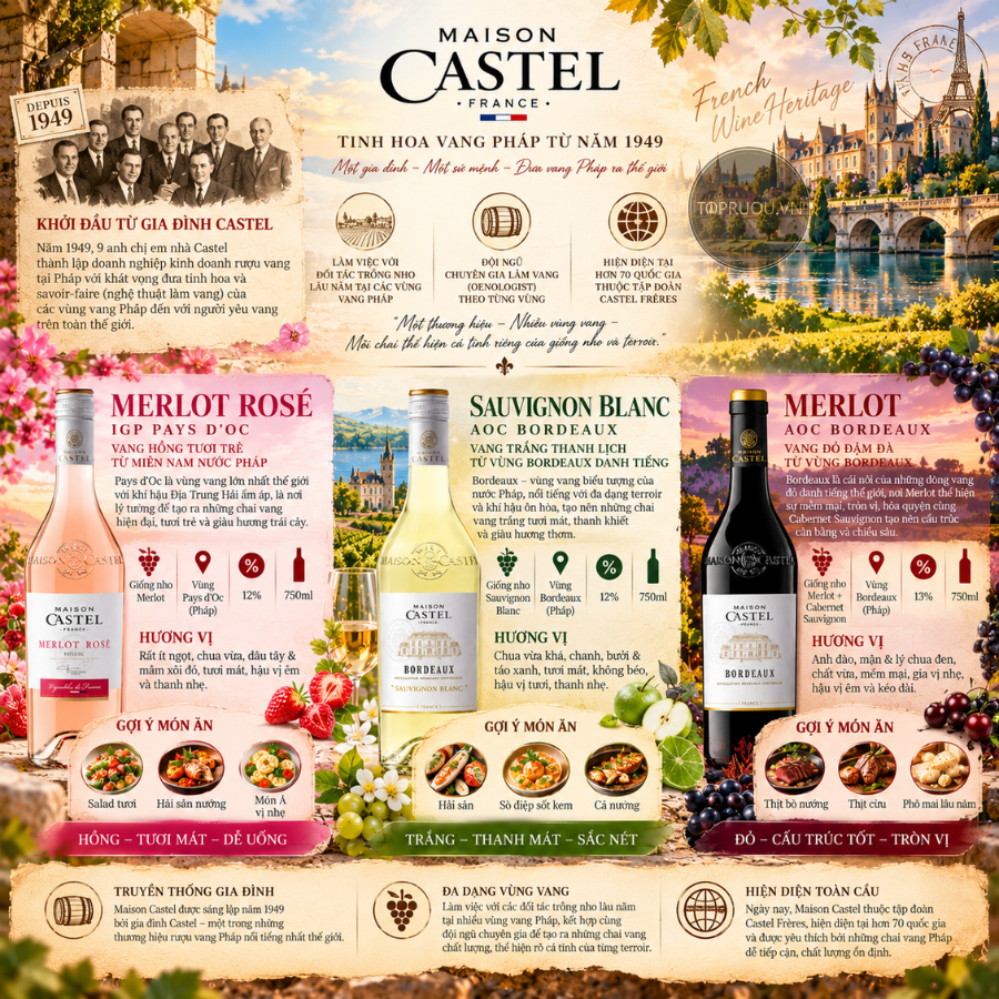 Vang Đỏ Maison Castel Merlot Bordeaux - Pháp - Merlot - 13,5% - 750ml