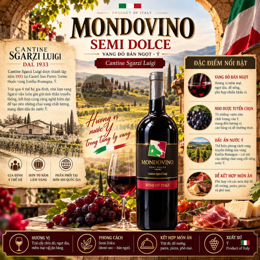 Rượu Vang Ngọt Mondovino Semi - Ý - Negroamaro - 10,5% - 750ml