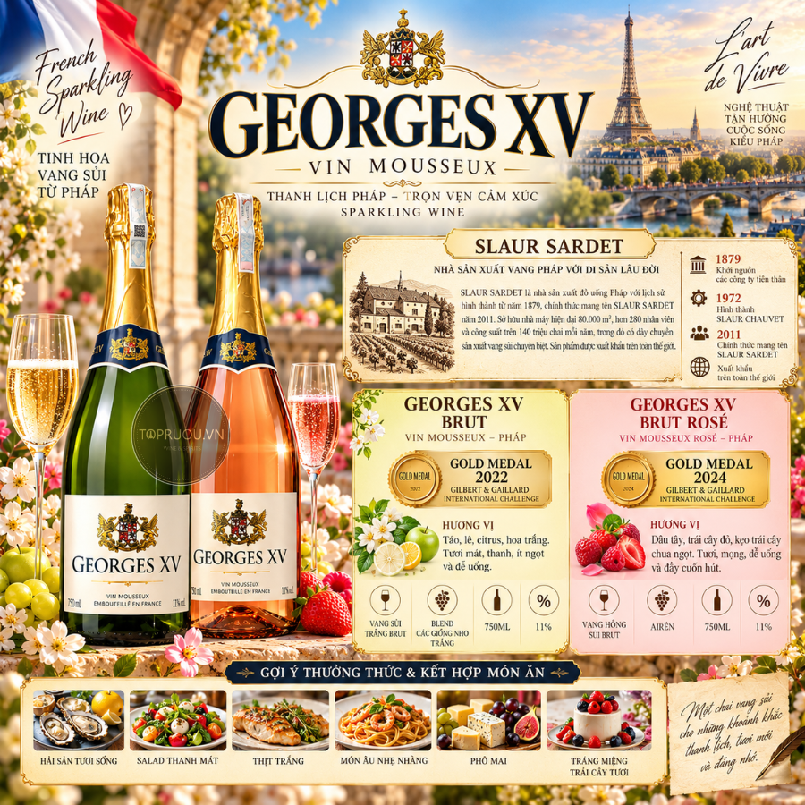 Vang Nổ Georges XV Sparkling Brut Rose - 750ml - 11%- Blend - Pháp (Ngọt)
