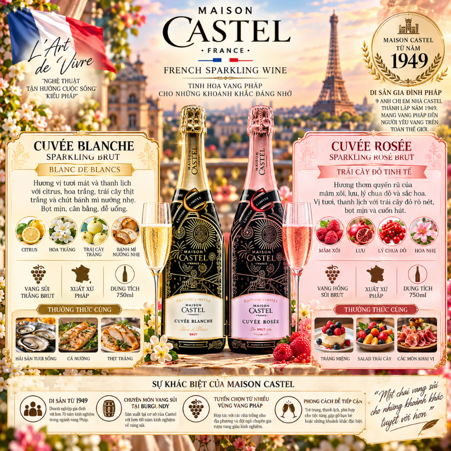 Vang Nổ Maison Castel Cuvee Blanche Blanc De Blancs Sparkling Brut (Limited Edition) - Pháp - Chardonnay - 12% - 750ml