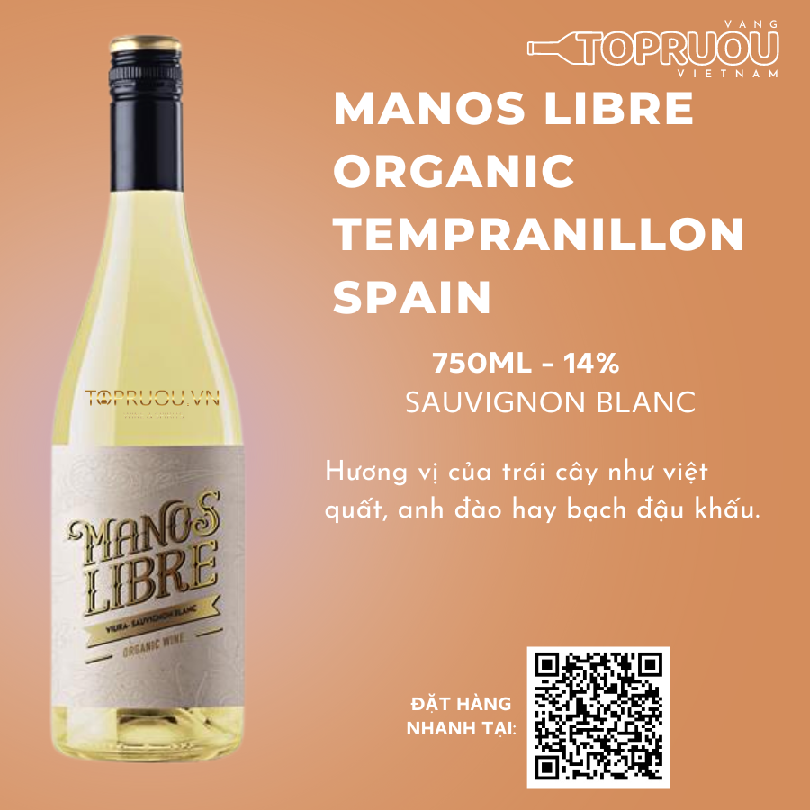Vang Trắng Manos Libre Organic Tempranillo Premium Single Vineyard 750ml - Spain - 14%