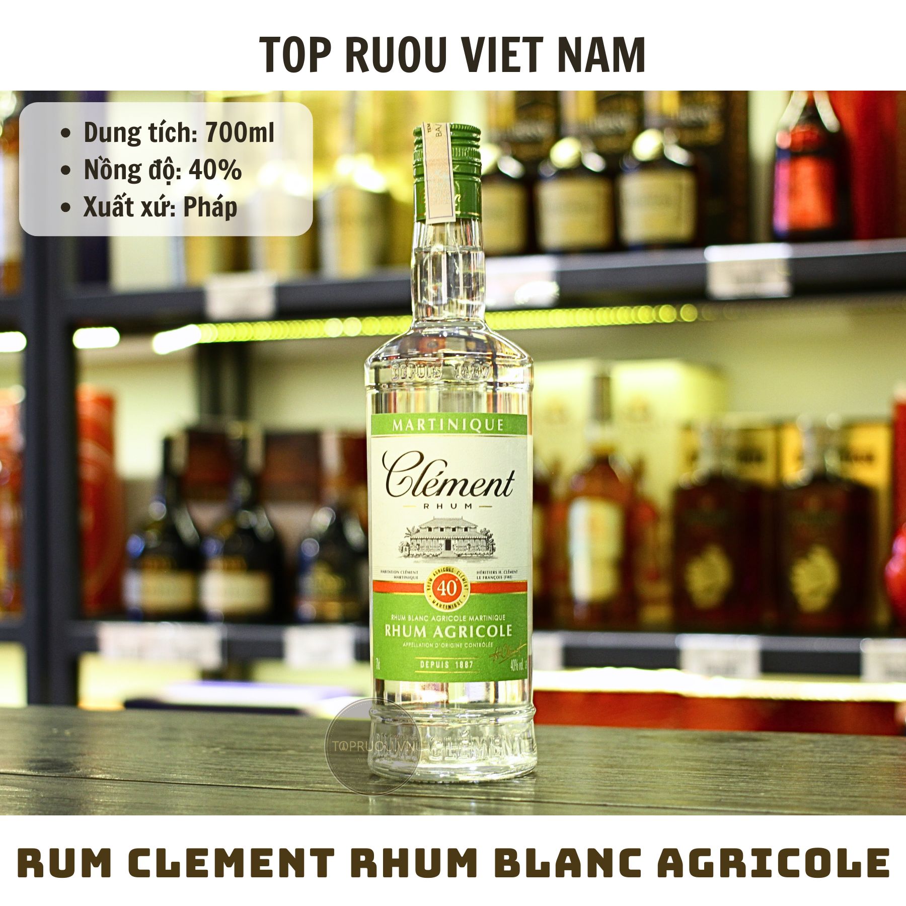 Rum Clement Rhum Blanc Agricole - 700ml - 40% - Pháp