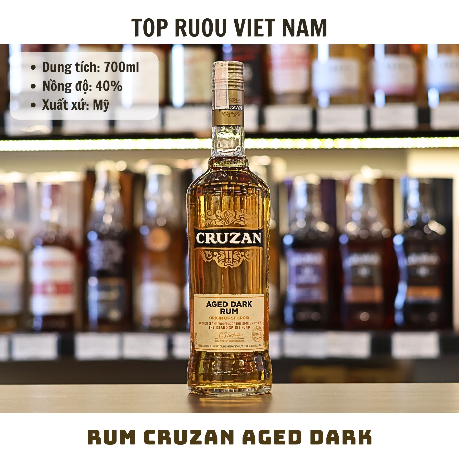 Rum Cruzan Aged Dark Rum - 700ml - 40% - Mỹ