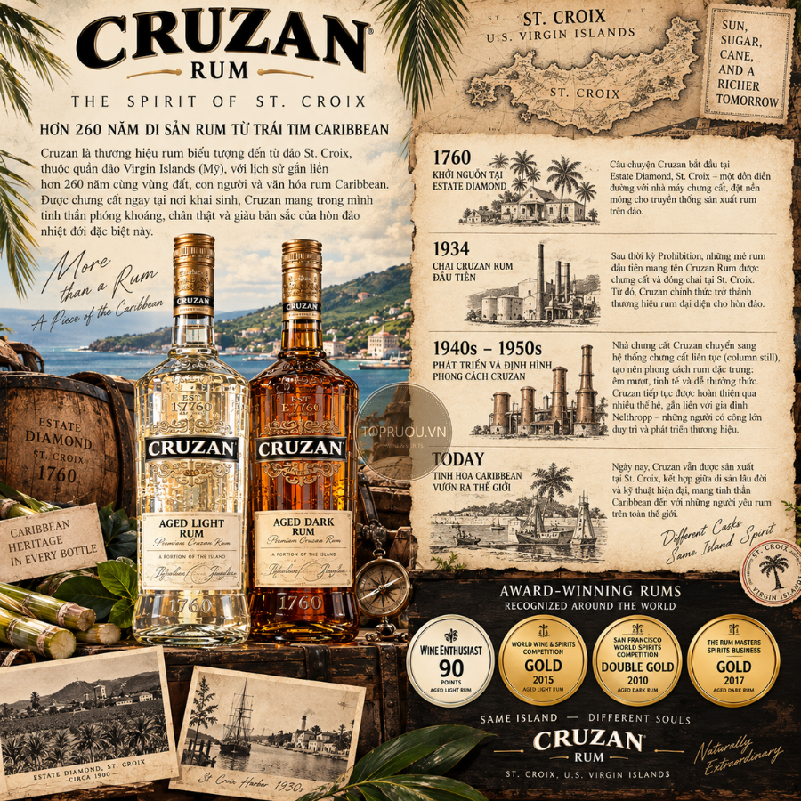Rum Cruzan Aged Dark Rum - 700ml - 40% - Mỹ