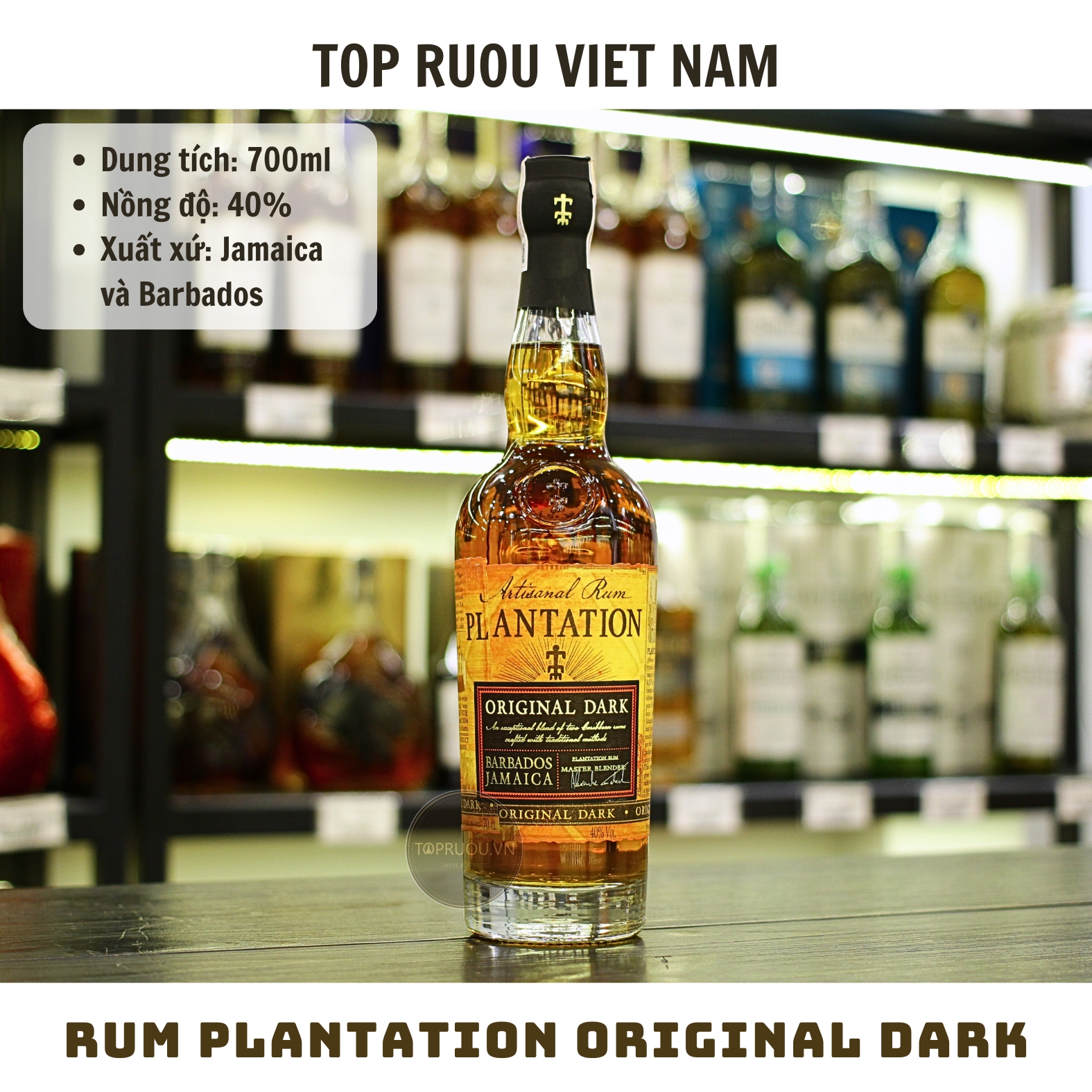 Rum Plantation Original Dark Artisanal - 700ml - 40% - Jamaica và Barbados